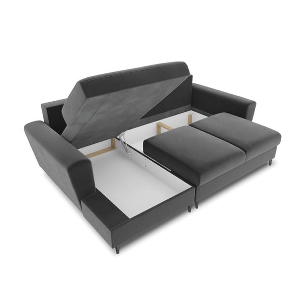 Divano angolare grigio chiaro allungabile e con contenitore (con penisola a sinistra/con chaise lounge) con rivestimento in velluto Kyoto – Cosmopolitan Design-image-3