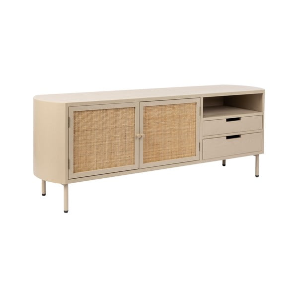 Tavolo TV in rattan crema 150x55 cm Amaya - White Label-image-2
