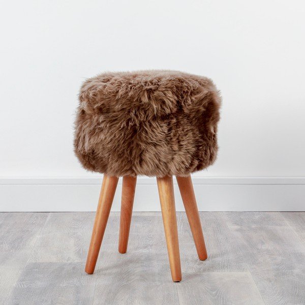 Sgabello con seduta in pelle di pecora marrone scuro , ⌀ 30 cm - Native Natural-image-1