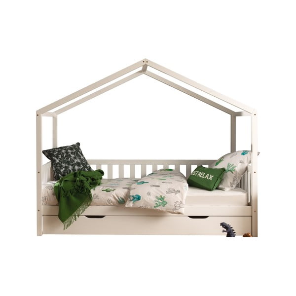 Letto per bambini in legno di pino bianco con letto estraibile e contenitore 90x200 cm DALLAS - Vipack