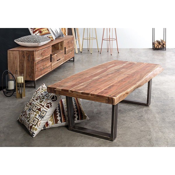 Tavolino da salotto nero/di colore naturale con piano in acacia 70x120 cm Elmer – Bizzotto-image-4