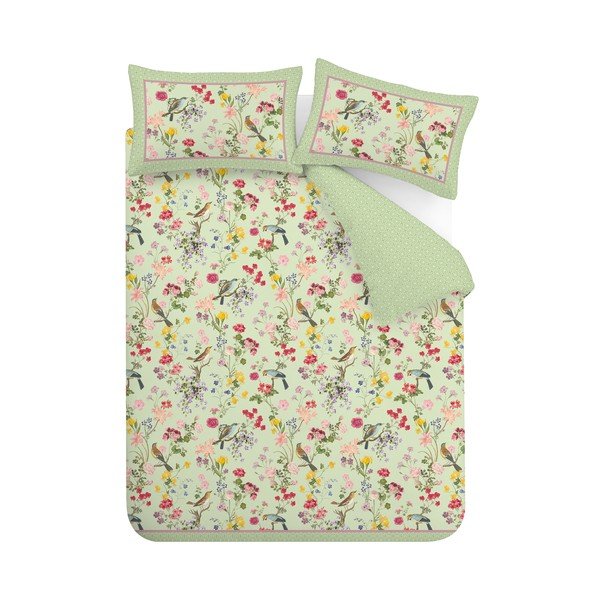 Set copripiumino e federa verde per letto matrimoniale 3 pezzi 200x200 cm Birds In Bloom – RHS
