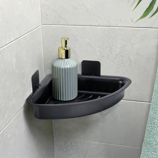 Mensola da bagno senza foratura nera in plastica Parma – Allstar-image-1