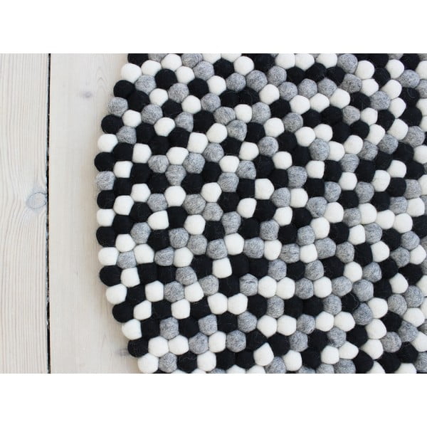 Tappeto in lana a palline bianche e nere , ⌀ 90 cm Ball Rugs - Wooldot