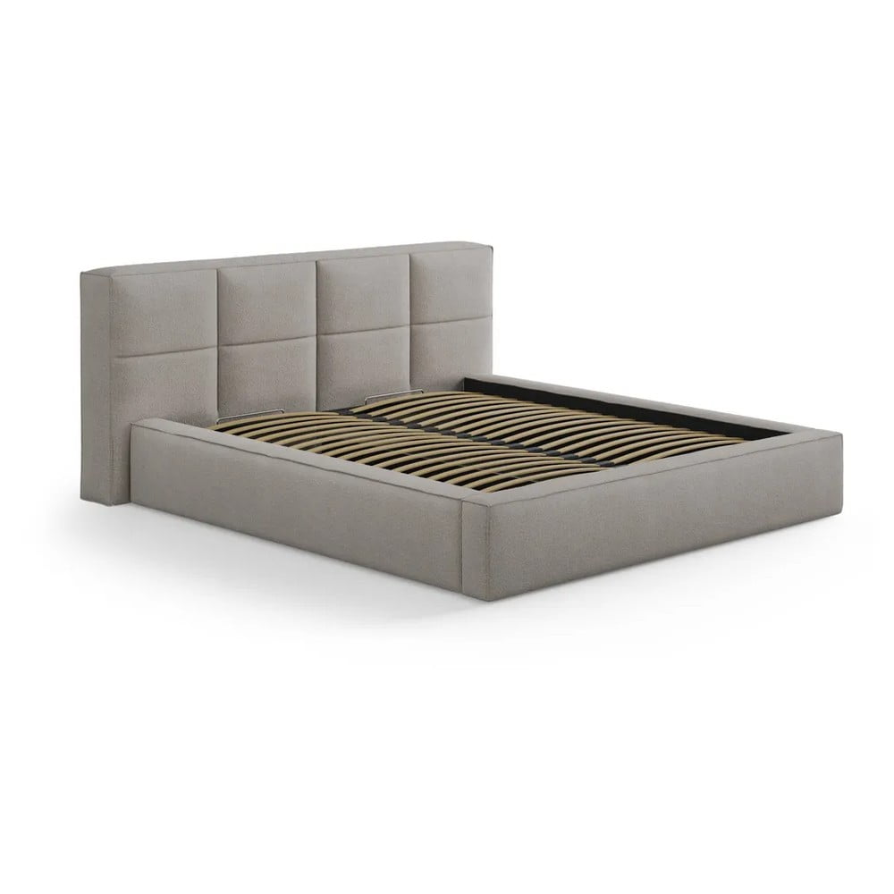 Letto matrimoniale imbottito grigio chiaro con contenitore con rete inclusa 200x200 cm Simon Darren – Micadoni  | Letti matrimoniali