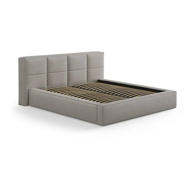 Letto matrimoniale imbottito grigio chiaro con contenitore con rete inclusa 200x200 cm Simon Darren – Micadoni 