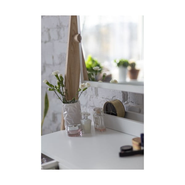 Comodino bianco con cassetto e specchio Leno - Ragaba-image-2