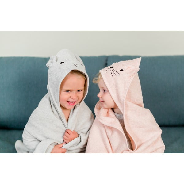 Asciugamano con cappuccio da bambini grigio in cotone 76x76 cm Rabbit – Kindsgut-image-1