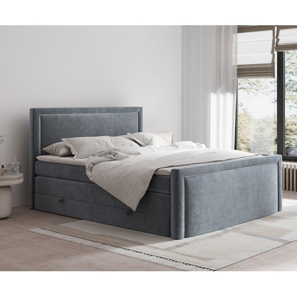 Letto boxspring grigio scuro con contenitore 200x200 cm Lavenda – Maison de Rêve-image-1