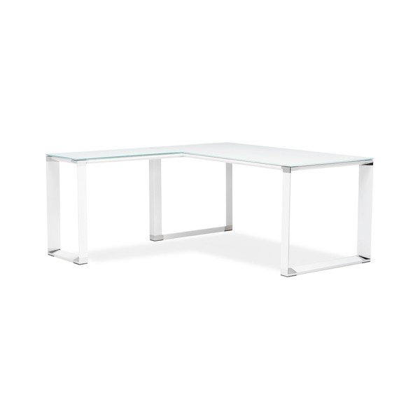 Scrivania angolare bianca con piano in vetro Warner - Kokoon-image-2