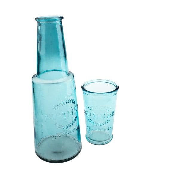 Decanter in vetro blu con bicchiere, 800 ml - Dakls