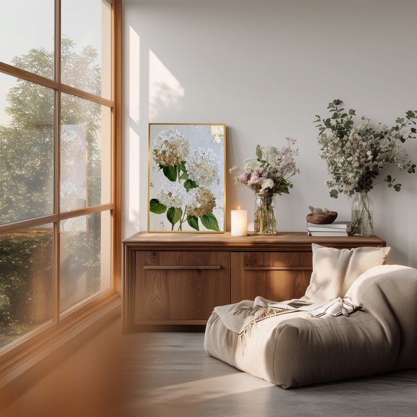 Dipinto stampato con cornice inclusa 60x90 cm Hydrangea – Styler-image-1