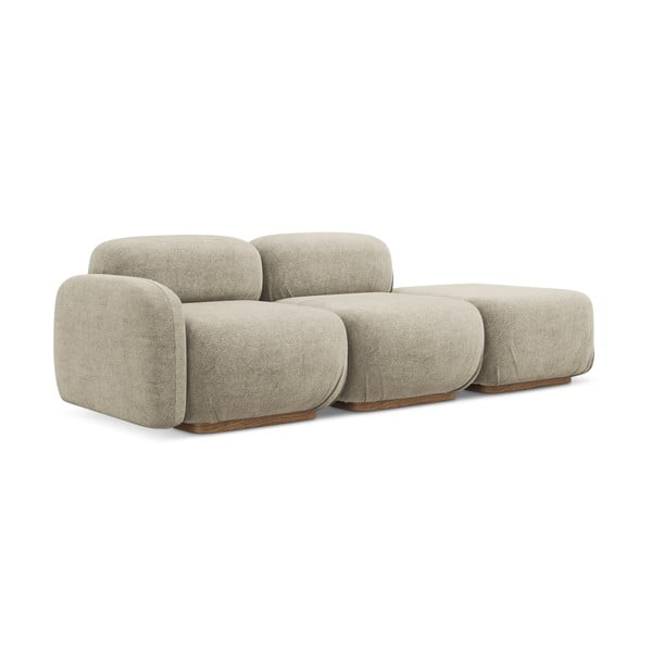 Chaise lounge componibile beige (con penisola a destra) con rivestimento in bouclé Ailani – Makamii-image-2