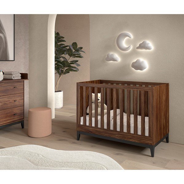 Lettino colore naturale scuro con effetto noce con altezza regolabile 60x120 cm Ilyas – Vipack-image-1