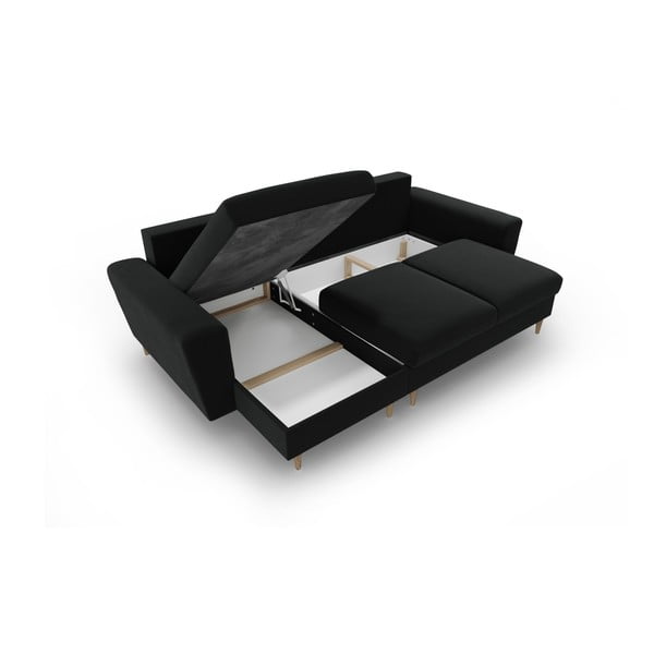 Divano angolare nero allungabile e con contenitore con rivestimento in velluto Kyoto – Cosmopolitan Design-image-3