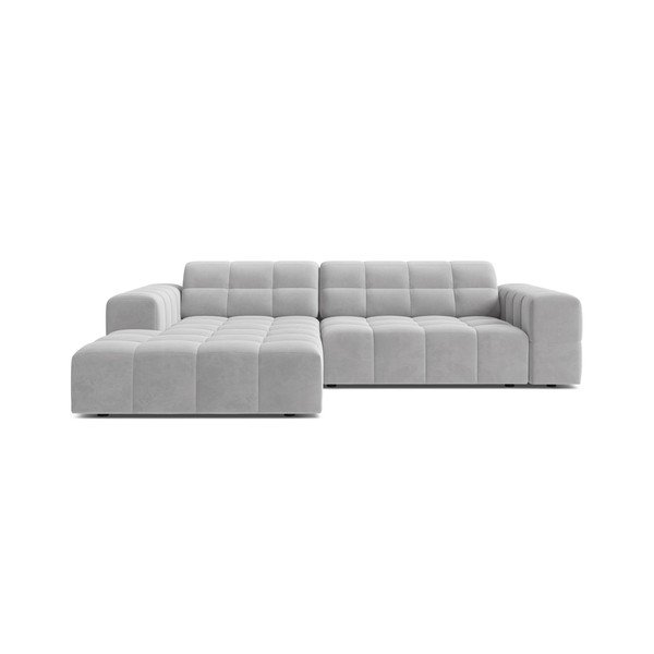 Divano angolare grigio chiaro (con penisola a sinistra/con chaise lounge) con rivestimento in velluto Chicago – Cosmopolitan Design