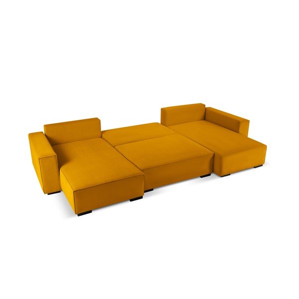 Divano letto a U in velluto a coste giallo Azalea - Mazzini Sofas-image-3