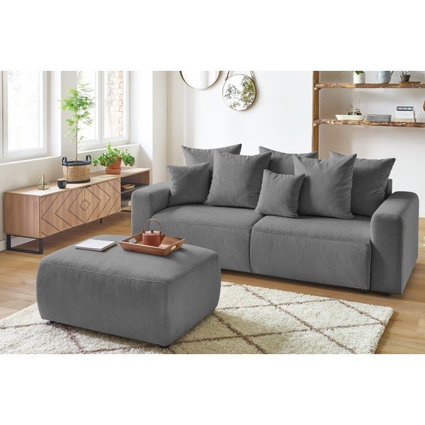 Pouf in velluto a coste grigio Envy - Bobochic Paris-image-4