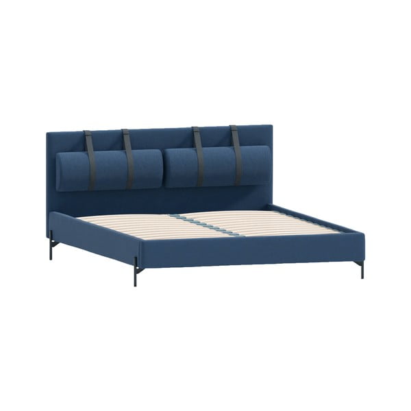 Letto matrimoniale imbottito blu scuro con griglia 180x200 cm Tulsa - Ropez