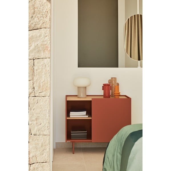 Cassettiera bassa in rovere decorato color mattone naturale 90x78 cm Otto - Teulat-image-1