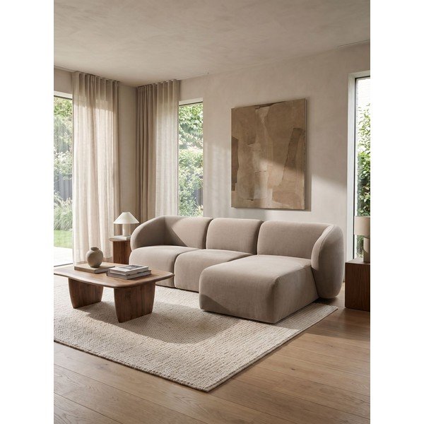 Divano angolare marrone chiaro (con penisola a destra/con chaise lounge) con rivestimento in velluto Lani – Makamii-image-1