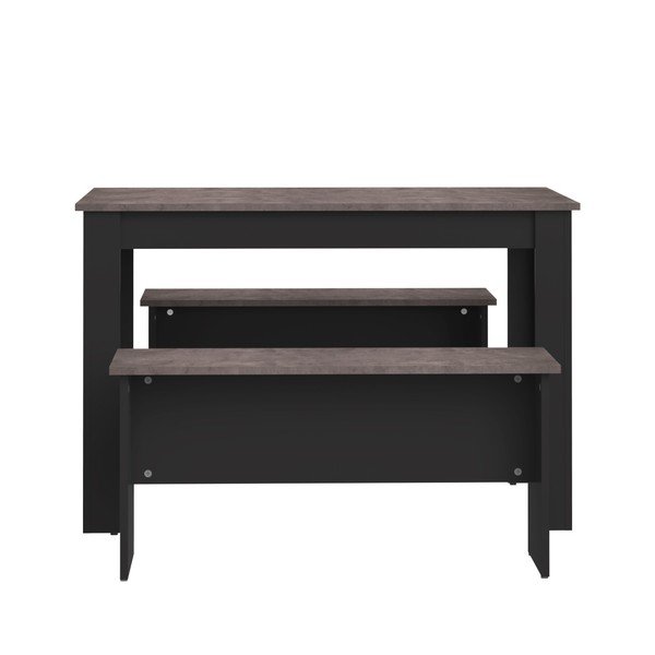 Set di tavolo da pranzo e 2 panche nere con piano in cemento Nice - TemaHome-image-3
