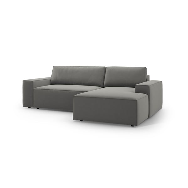 Divano angolare grigio chiaro allungabile/con contenitore (con penisola a destra/con chaise lounge) con rivestimento in velluto Jodie – Micadoni -image-2