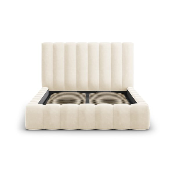 Letto matrimoniale imbottito beige con contenitore con griglia 200x200 cm Kelp - Micadoni Home-image-2