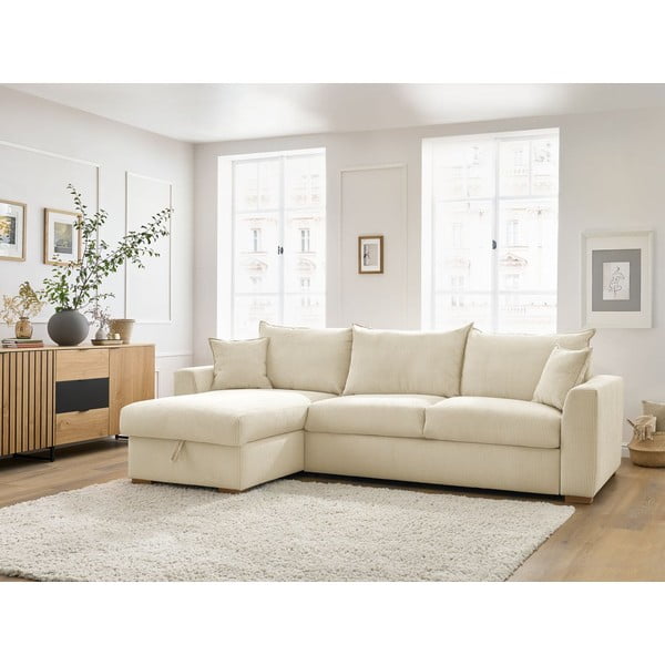 Divano angolare color crema allungabile (con composizione variabile) con rivestimento in velluto a coste Augustin – Bobochic Paris-image-1