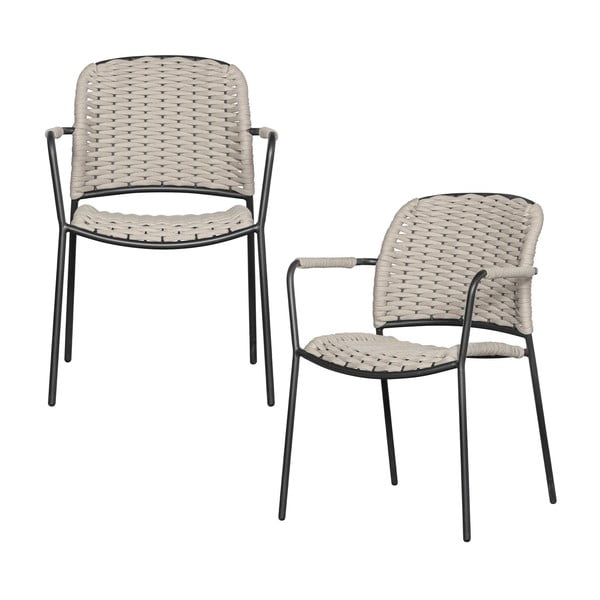 Set di 2 sedie da giardino in metallo nero e beige Taku - Exotan-image-1