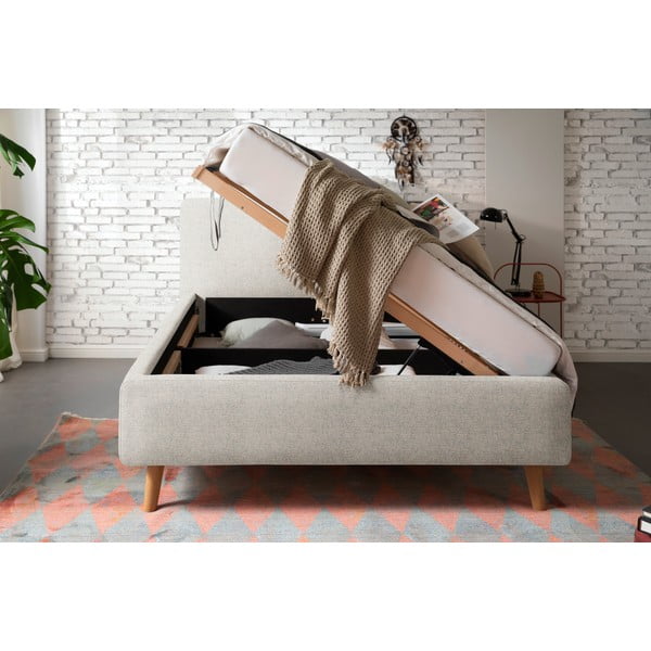 Letto matrimoniale imbottito beige con contenitore con rete inclusa 140x200 cm Mattis – Meise Möbel-image-3
