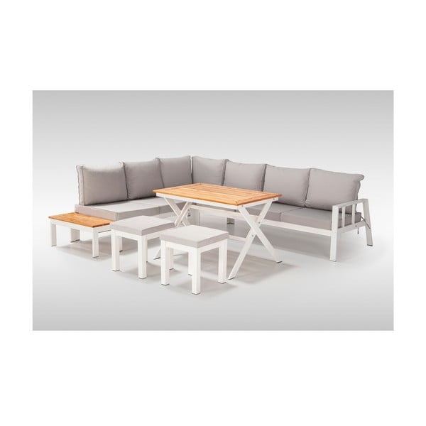 Set da giardino in metallo bianco-grigio per 6 persone Asya - Floriane Garden