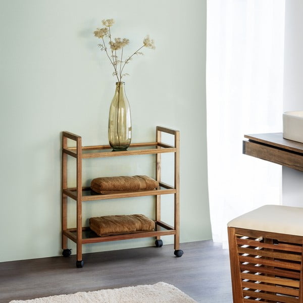 Scaffale per il bagno nero/di colore naturale in acacia massiccia 65x76,5 cm Fondi – Wenko-image-1