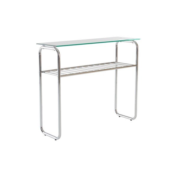 Tavolo consolle color argento lucido con piano in vetro 32x100 cm Walle – Jotex