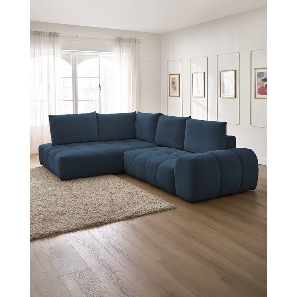 Divano angolare blu scuro allungabile e con contenitore (penisola a sinistra/a L) con rivestimento in ciniglia Everest – Bobochic Paris-image-1