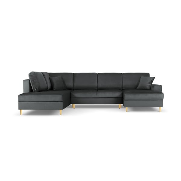 Divano angolare grigio scuro allungabile e con contenitore (con penisola a sinistra/a U) con rivestimento in velluto Kyoto – Cosmopolitan Design