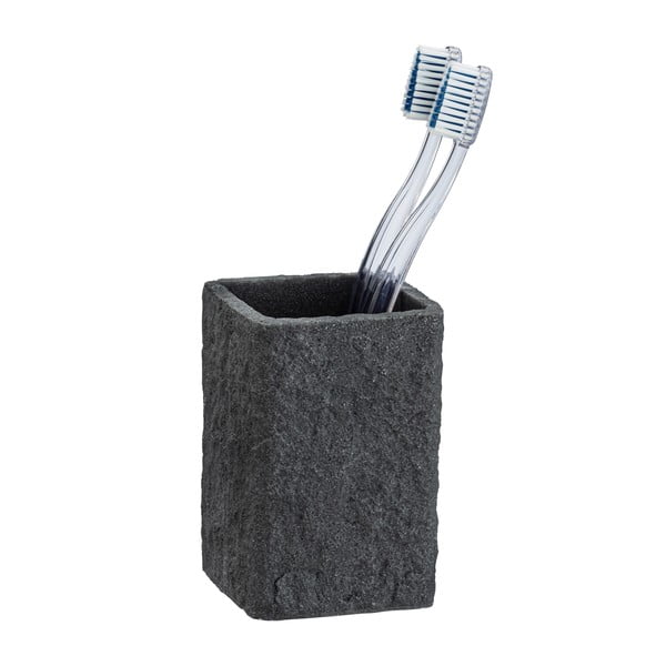 Bicchiere per spazzolino grigio scuro Villata - Wenko-image-2