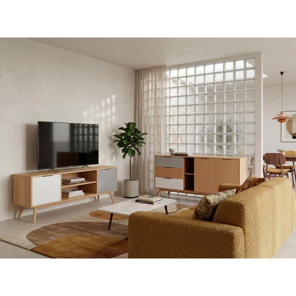 Tavolo TV in legno di pino di colore naturale 140x53 cm Elfa - Marckeric-image-3