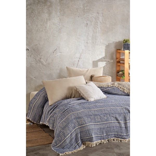 Copriletto in mussola blu per letto matrimoniale 220x240 cm Etno - Mijolnir