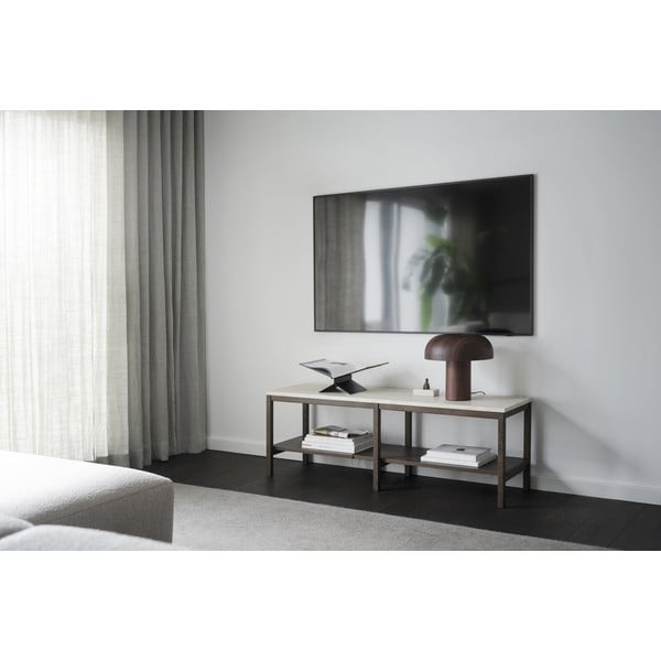 Consolle marrone e beige con piano in pietra 140x40 cm Orwel - Rowico-image-1