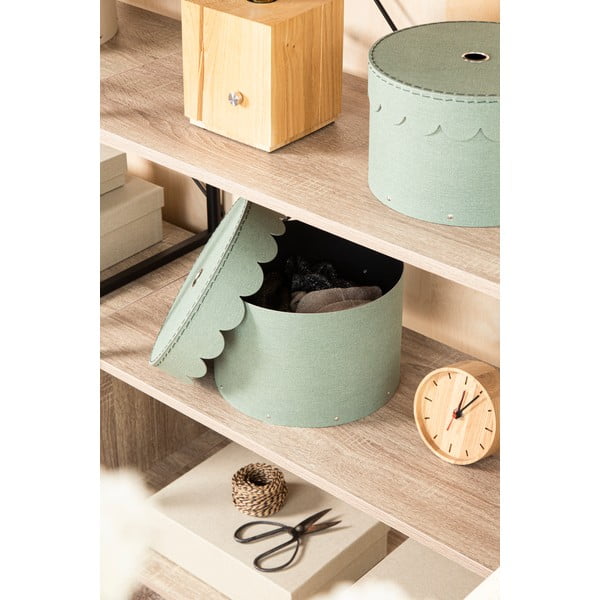 Scatole in set con coperchio color foglia di tè in cartone 2 pz ø 26x17,5 cm Wilma Canvas Paper Laminate – Bigso-image-2