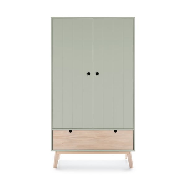 Armadio per bambini verde con gambe in legno di pino Kiara - Marckeric-image-2