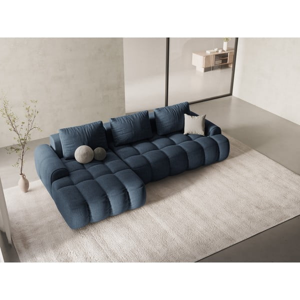 Divano angolare blu scuro allungabile/con contenitore (con penisola a sinistra/con chaise lounge) Linz – Cosmopolitan Design-image-1