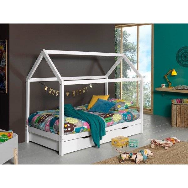 Letto per bambini in legno di pino bianco con letto estraibile e contenitore 90x200 cm DALLAS - Vipack-image-1
