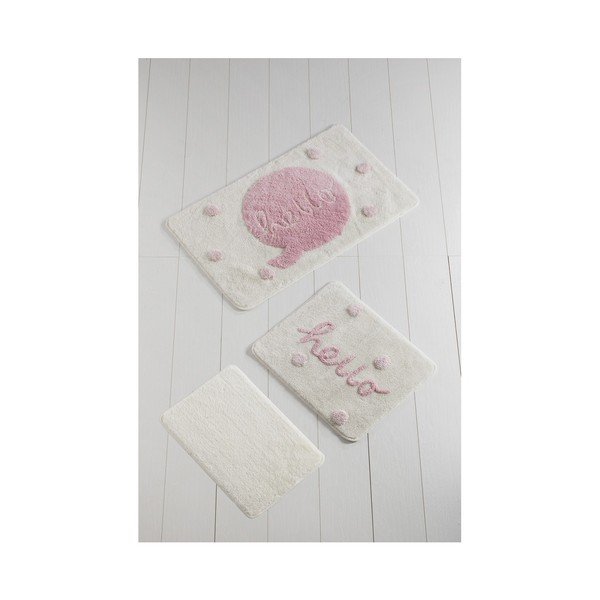 Set di 3 tappetini da bagno bianchi e rosa Hello - Foutastic