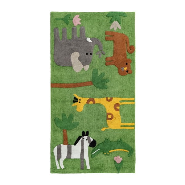 Runner in cotone lavabile verde 90x175 cm Animals - Ixia