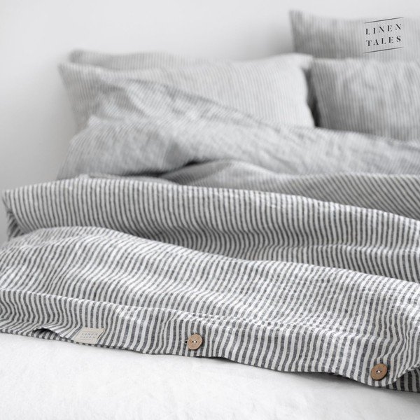 Lenzuola di lino bianco-nero 220x140 cm Thin Black Stripes - Linen Tales-image-4