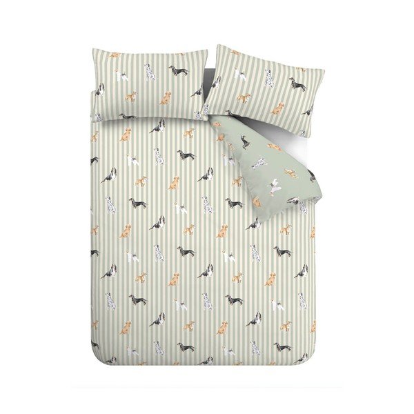 Set copripiumino e federa verde per letto singolo 135x200 cm Dog Stripe – Catherine Lansfield