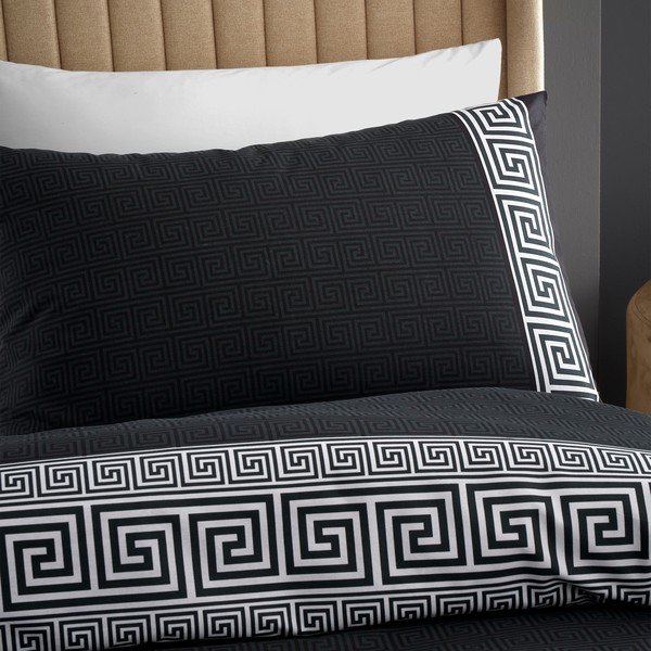 Biancheria da letto singola nera 135x200 cm Artemis Greek Key - Catherine Lansfield-image-3