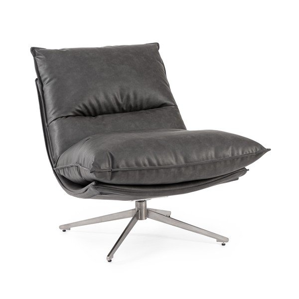 Poltrona grigio scuro con spazio contenitivo con rivestimento in finta pelle Alanez – Bizzotto